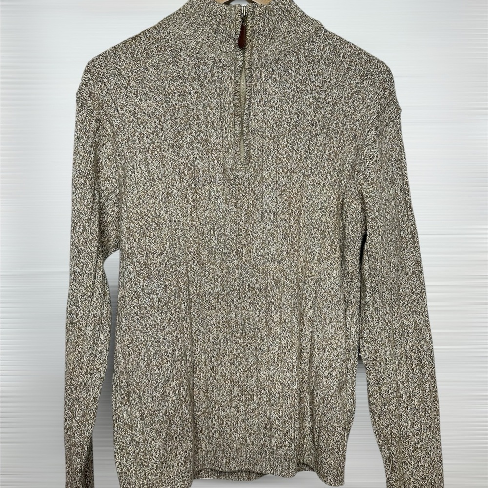 Oscar de la Renta Tan Zip Up Sweater with Standing Collar